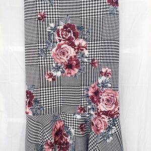 Floral Houndstooth Midi Skirt - Rose Pink